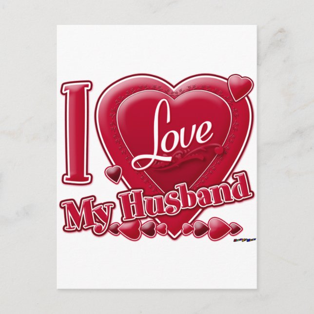 Carte Postale I Love My Husband rouge - coeur (Devant)