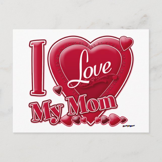 Carte Postale I Love My Mom rouge - coeur (Devant)