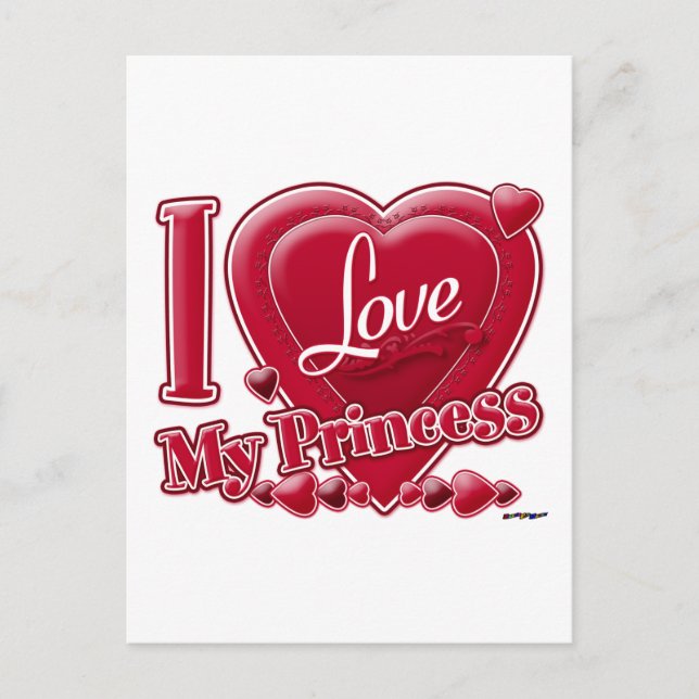 Carte Postale I Love My Princess rouge - coeur (Devant)
