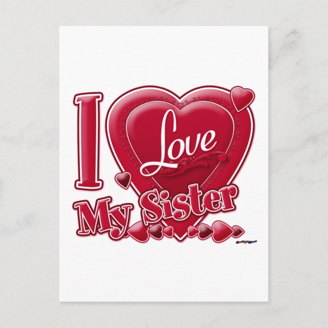 Carte Postale I Love My Sister rouge - coeur (Devant)