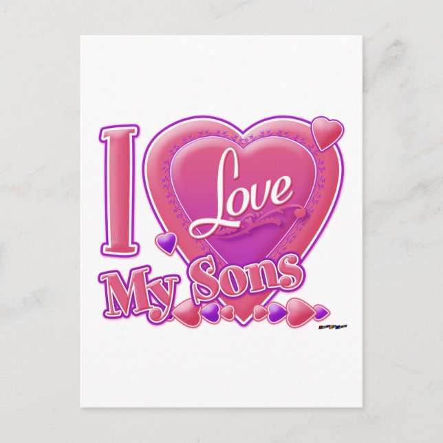 Carte Postale I Love My Sons rose/violet - coeur (Devant)