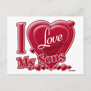Carte Postale I Love My Sons rouge - coeur