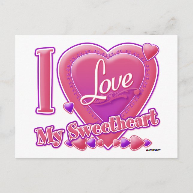 Carte Postale I Love My Sweetheart rose/violet - coeur (Devant)
