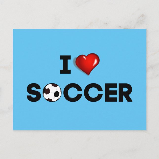 Carte Postale I Love Soccer, texte noir avec coeur rouge (Devant)