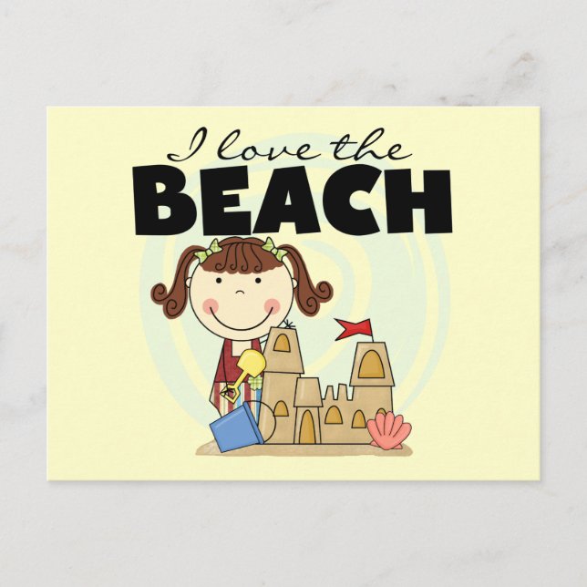 Carte Postale I Love the Beach Brunette Girl Tshirts and Gifts (Devant)
