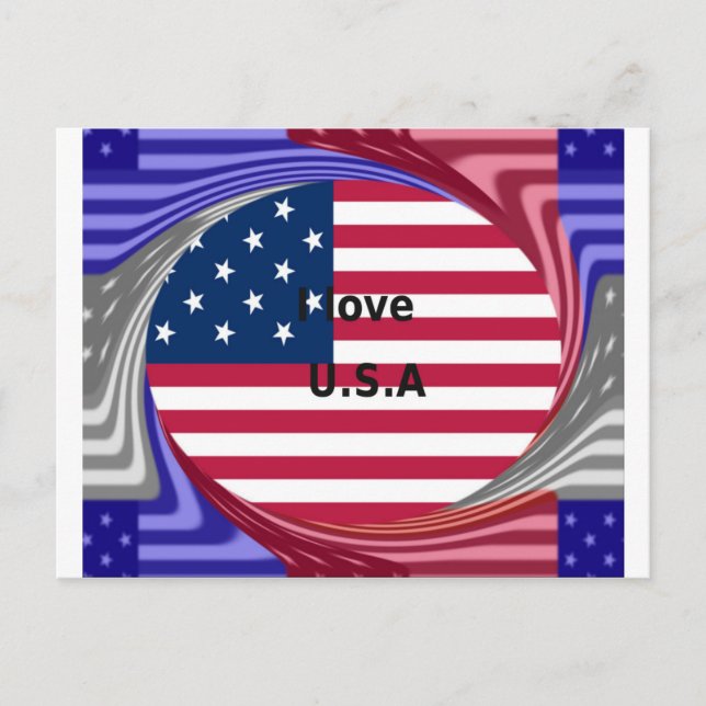 Carte Postale I Love U.S.A. Swirl : Patriotic Heart Art Imprimer (Devant)