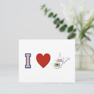 Carte Postale I Love West Virginia en forme de drapeau et de coe