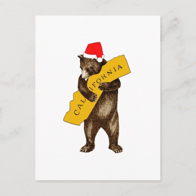 Carte Postale I Love You California Bear with Santa Hat (Devant)