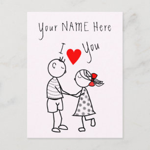 Carte Postale I Love You Card Romantic Couple - Your Name - Text