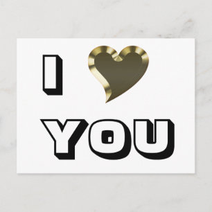 Carte Postale I Love You coeur or moderne typographie audacieuse