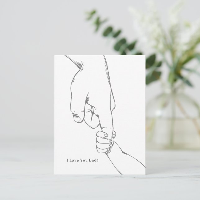 Carte Postale I Love You Dad Quote Hands Line Art Card (Debout devant)