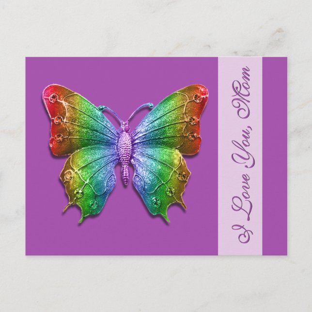 Carte Postale I Love You Mom Rainbow Butterfly pour la fête des  (Devant)