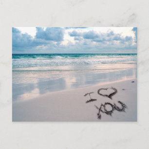 Carte Postale I Love You, Sand Writing on the Beach