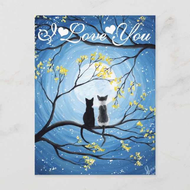 Carte Postale I Love You Whimsical Moon with Cats (Devant)