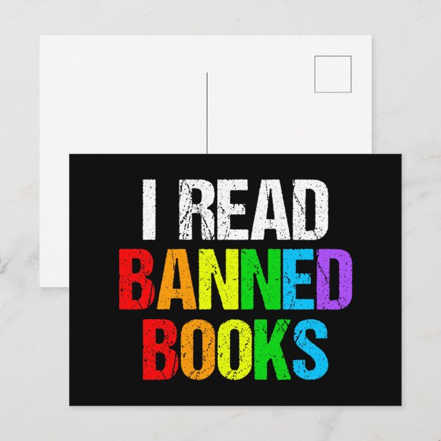 Carte Postale I Read Banned Books Rainbow (Devant / Derrière)