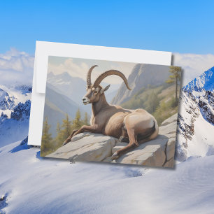 Carte Postale Ibex alpin posé sur une falaise rocheuse