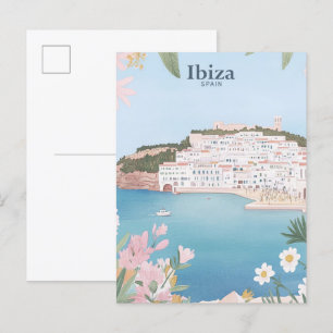 Carte Postale Ibiza Espagne Gouache Illustration Voyage