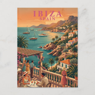 Carte Postale Ibiza Espagne Terrasse Côtière de Voyage Rétro