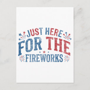 Carte Postale Ici juste pour le feu d'artifice Rétro Patriotique