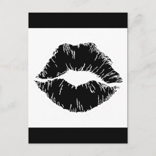CARTE POSTALE ICÔNE BLANC NOIR KISS LIPS SMILE WOMEN MAKEUP