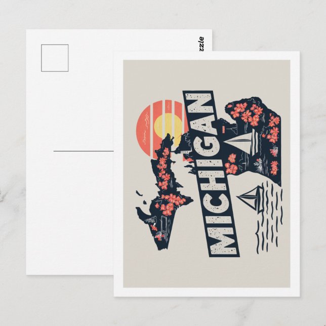 Carte Postale Icône de conception de voyage rétro du Michigan Ét (Devant / Derrière)