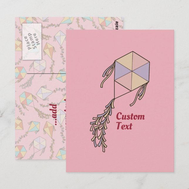 Carte Postale Icône Kite rose (Devant / Derrière)
