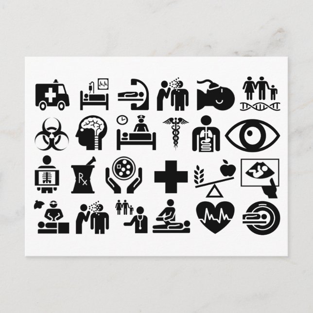 Carte Postale Icônes Médicales design noir et blanc (Devant)