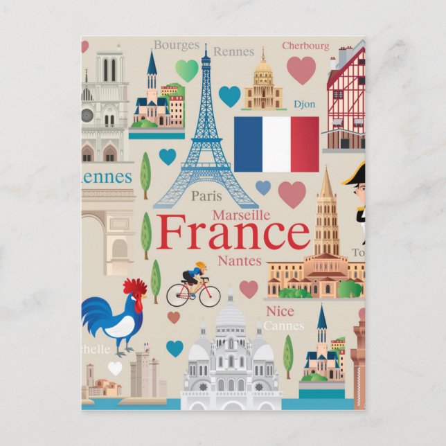 Carte Postale Icônes Mignonnes de France (Devant)