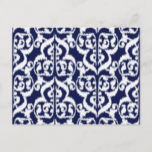 Carte Postale Ikat Damassé Mauresque - indigo et blanc