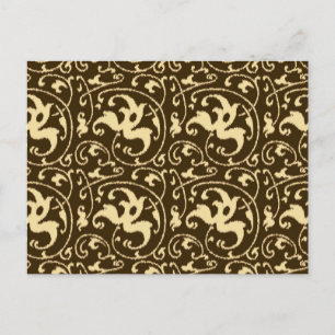 Carte Postale Ikat Floral Damask - Chocolat Brown et Tan