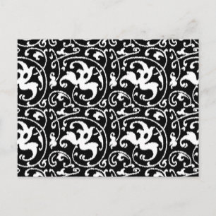 Carte Postale Ikat Floral Damask - noir et blanc