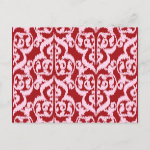 Carte Postale Ikat Moorish Damask - rouge foncé et rose