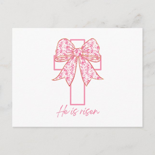 Carte Postale Il Est Ressuscité Croix Pâques Floral Coquette Nœu (Devant)