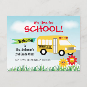 Carte Postale Il est temps pour l'école, retour à l'autobus scol