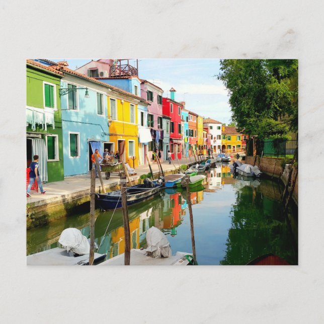 Carte Postale Île de Burano près de Venise, Maisons Arc en Ciel  (Devant)