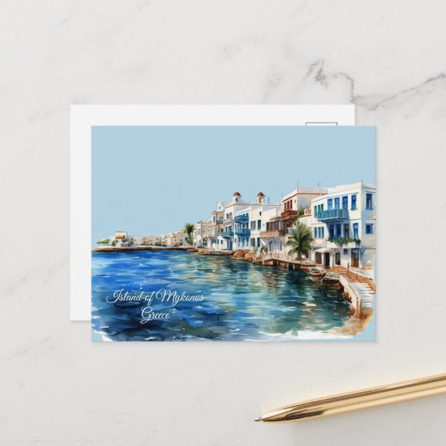Carte Postale Île de Mykonos, Grèce (Devant/Arrière en situation)
