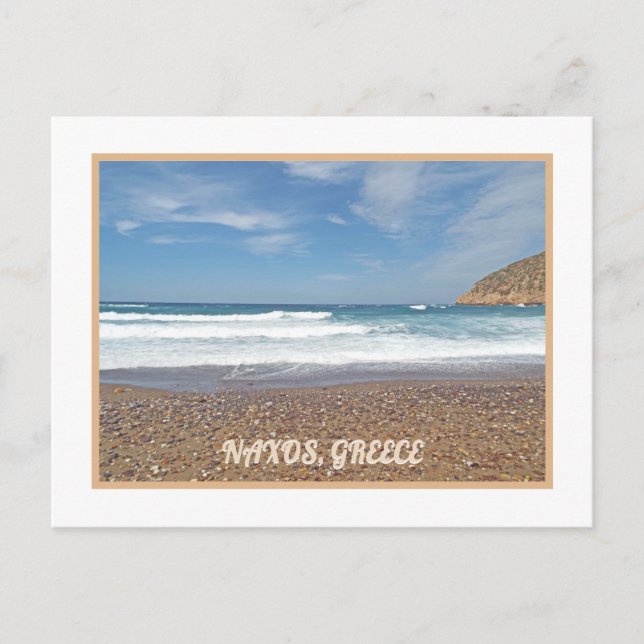 CARTE POSTALE ÎLE DE NAXOS, GRÈCE /VAGUES ROLL IN /PEBBLE BEACH (Devant)
