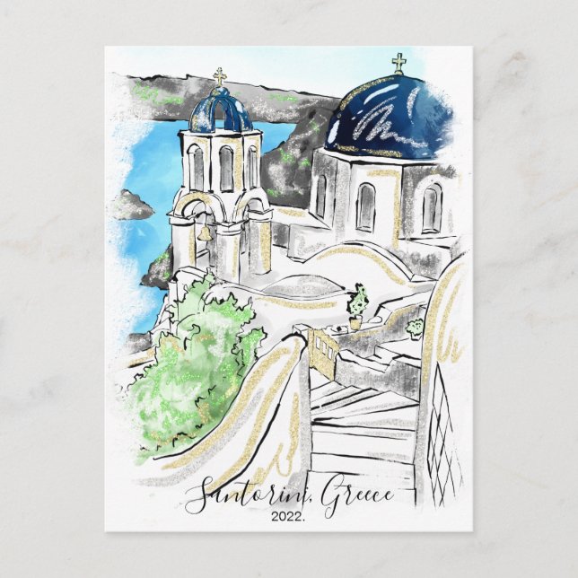 Carte Postale Île de Santorin Grèce Souvenirs d'été  (Devant)