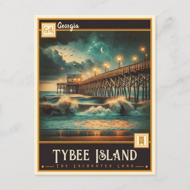 Carte Postale Île de Tybee, Géorgie | VINTAGE (Devant)