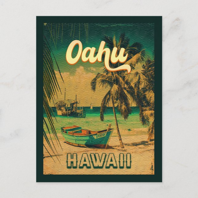 Carte Postale Île d'Oahu Hawaii Palmiers Rétro Souvenirs des ann (Devant)