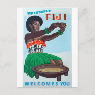 Carte Postale Île Fidji, femme autochtone avec accueil tradition