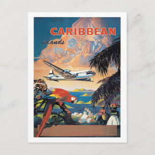 Carte Postale îles des Caraïbes en avion, compagnie aérienne vin