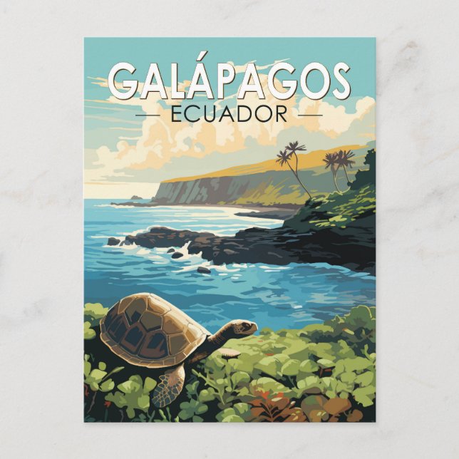 Carte Postale Îles Galapagos Tortue géante Voyage Art Retro (Devant)
