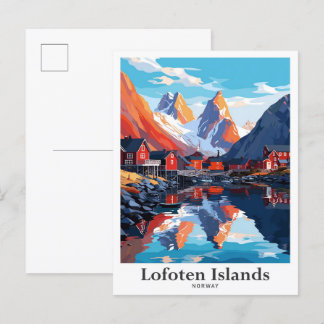 Carte Postale Îles Lofoten Norvège Illustration Vintage voyage