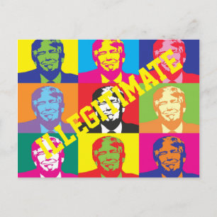 Carte Postale "Illégitime" avec les visages de Trump couleur arc