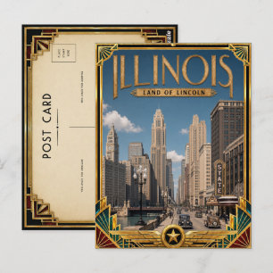 Carte Postale Illinois Art Déco vintage de l'âge d'or
