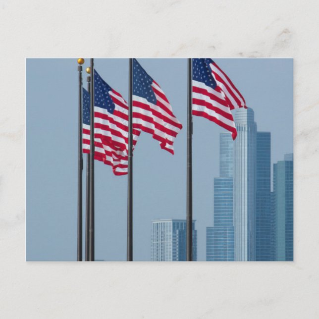 Carte Postale Illinois, Chicago. Navy Pier, drapeaux américains (Devant)