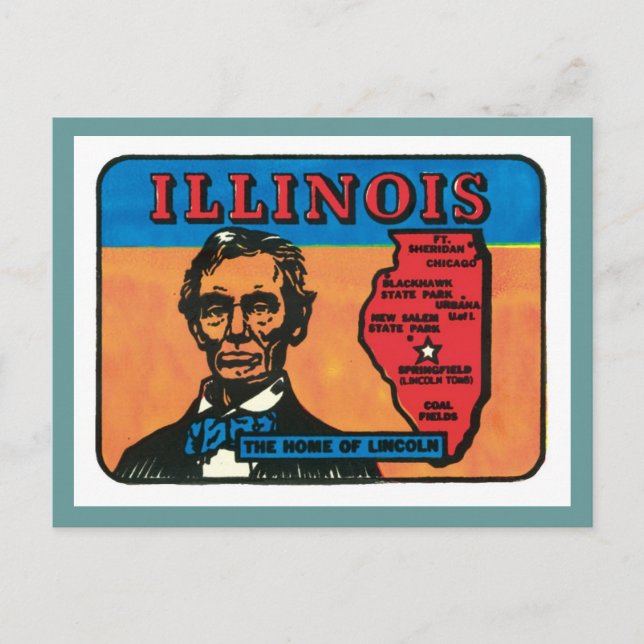 Carte Postale Illinois IL Étiquette Vintage (Devant)