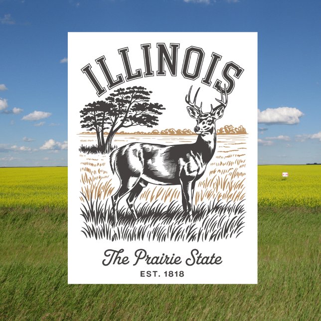 Carte Postale Illinois L'Est De L'État Des Prairies. 1818 Deer T (Illinois The Prairie State Est. 1818 Deer Travel Postcard
)