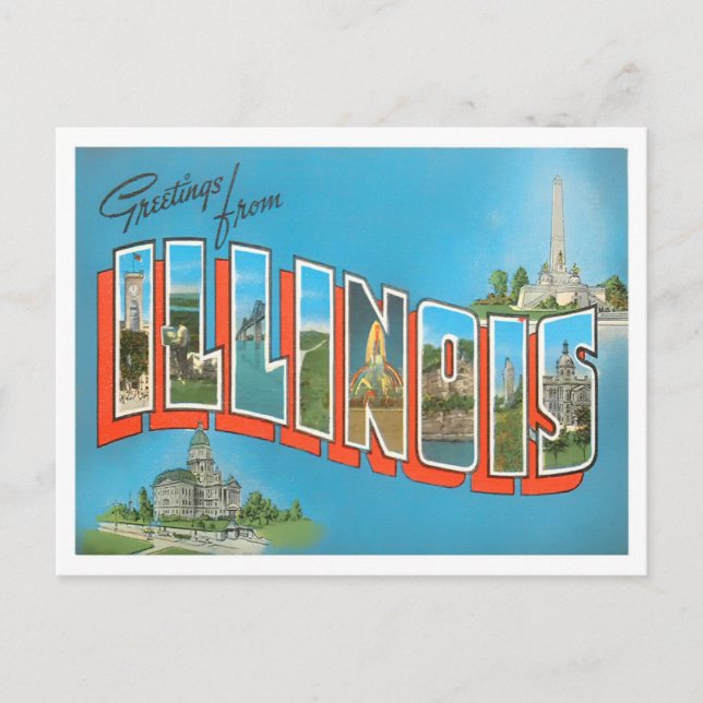 Carte postale Illinois Vintage Big Letters (Devant)